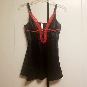 Bang! Black & Red Lace Plunge Chemise Lingerie Top